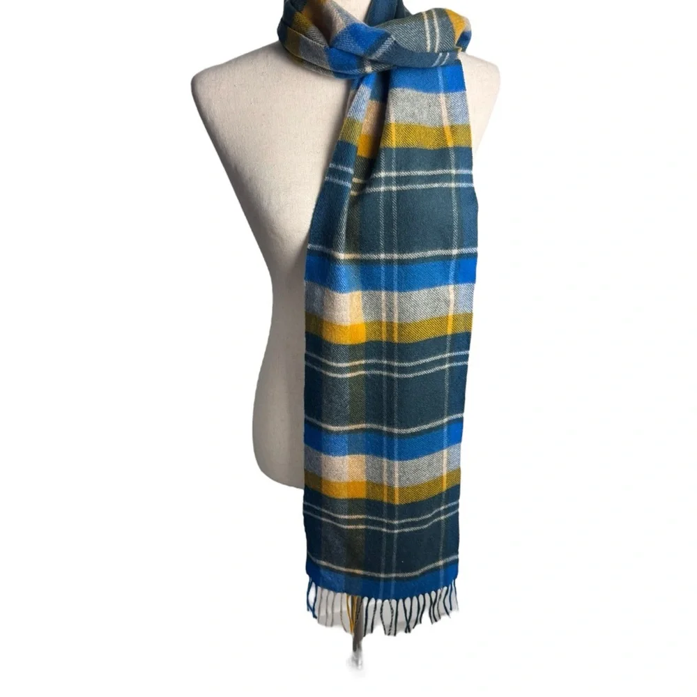 Men’s Scottish tartan Cashmere plaid Blue and Gray Scarf